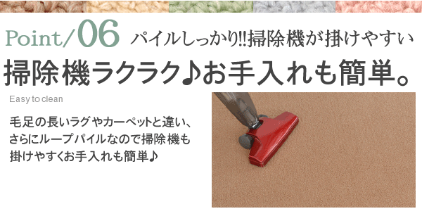 掃除機楽々！お手入れも簡単。短めパイル。